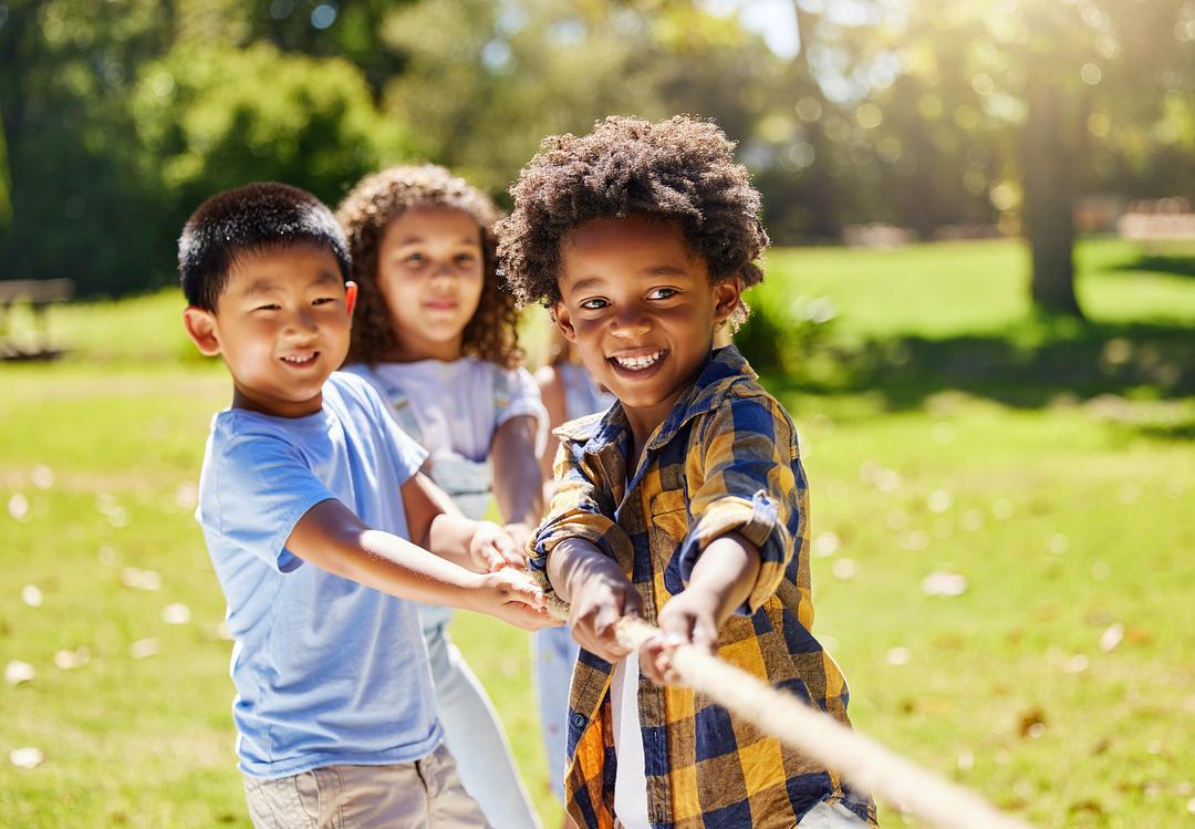 Kids playing tug of war