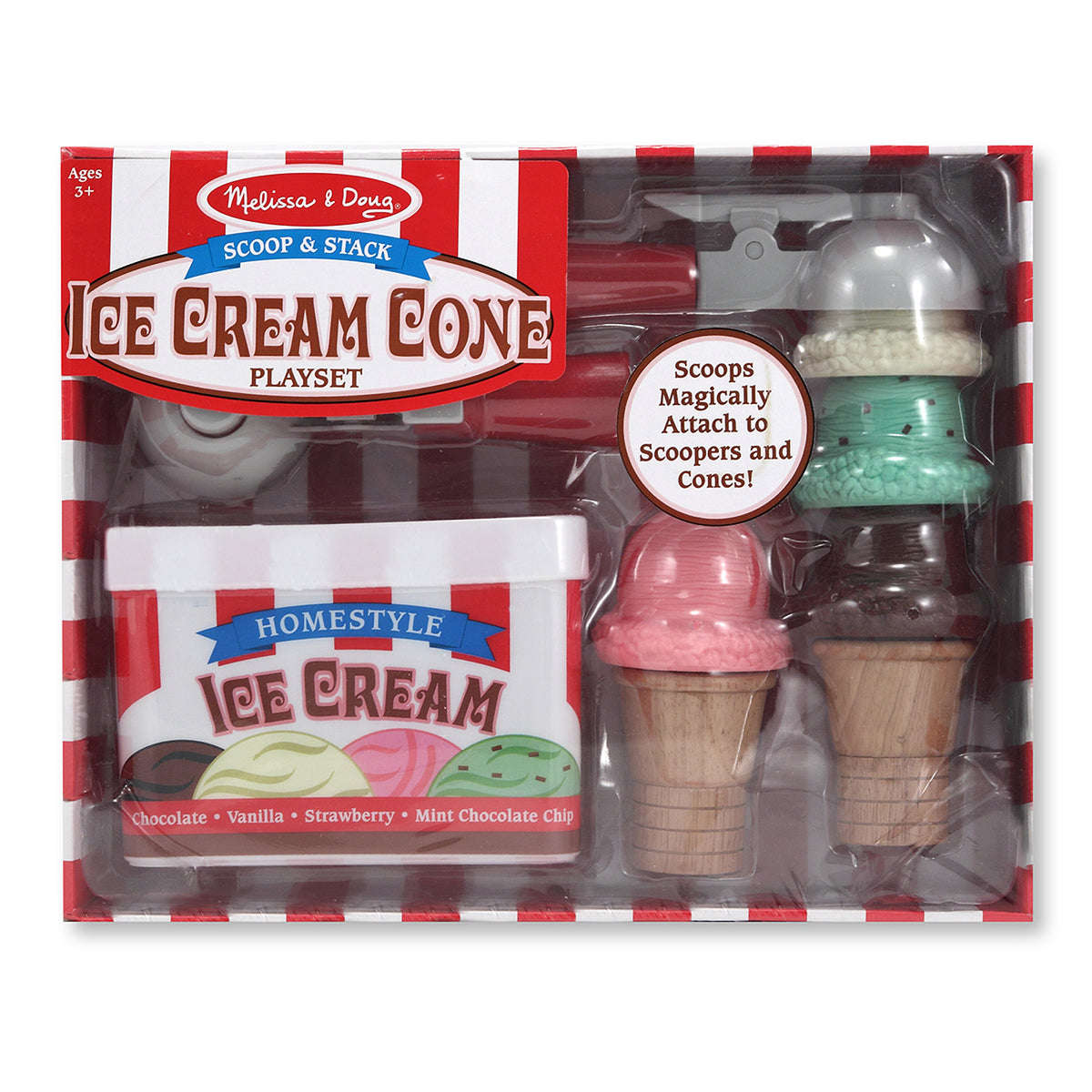 Melissa & Doug Scoop & Stack Ice Cream Cone Playset with magnetic scoops and wooden cones