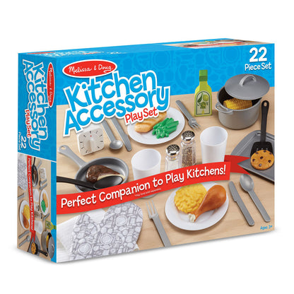 Melissa & Doug Kitchen Accessory Play Set, 22-piece pretend play cooking set with pots, pans, dishes, and food