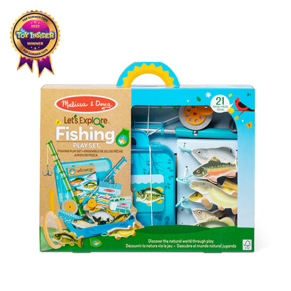 Melissa & Doug Let's Explore Fishing Play Set with 21 pieces including fishing rod, net, and colorful fish toys