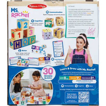 Ms. Rachel Wooden Learning Blocks 30-piece set with colorful numbered blocks and activity cards for toddlers