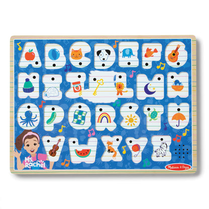 Melissa & Doug Ms. Rachel Wooden Phonics Alphabet Sound Puzzle with 26 colorful letter tiles featuring animals, objec...