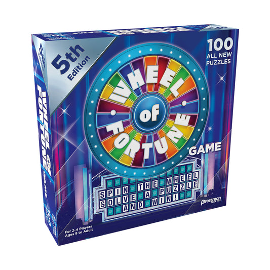 Wheel of Fortune 6th Edition board game box featuring a colorful spinning wheel with letters, text reading "Spin the Wheel Solve a Puzzle and Win," and "100 All