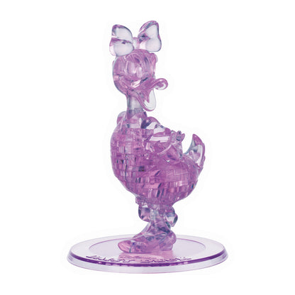 Purple translucent 3D crystal puzzle of Daisy Duck with bow, assembled on white base