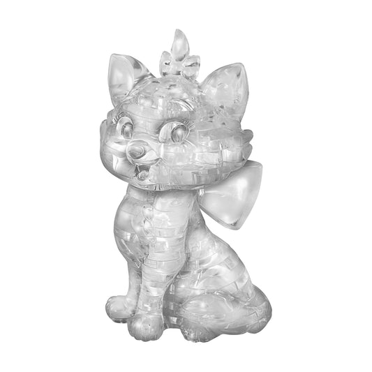 Clear plastic 3D crystal puzzle of Marie, a white cat character, with pointed ears, bow, and articulated limbs