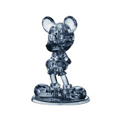 BePuzzled Disney Mickey Mouse 3D Crystal Puzzle assembled figure, translucent dark blue plastic with geometric pattern design, standing pose on oval base
