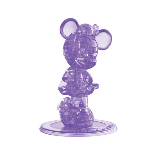 Purple translucent 3D crystal puzzle of Minnie Mouse with large round ears, stacked in sections on a circular base