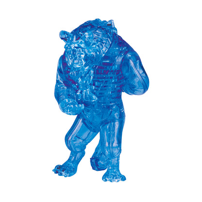 Blue translucent 3D crystal puzzle figure of Beast in assembled form, standing upright on plain background