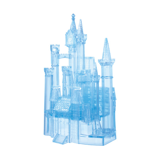 BePuzzled Disney Cinderella's Castle 3D Crystal Puzzle, a translucent blue plastic castle building set with multiple towers and spires
