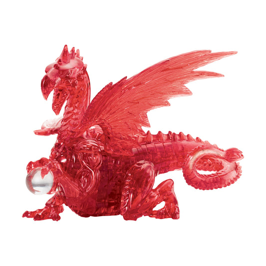 Red translucent dragon 3D crystal puzzle figure with wings, spikes, and tail on plain white background