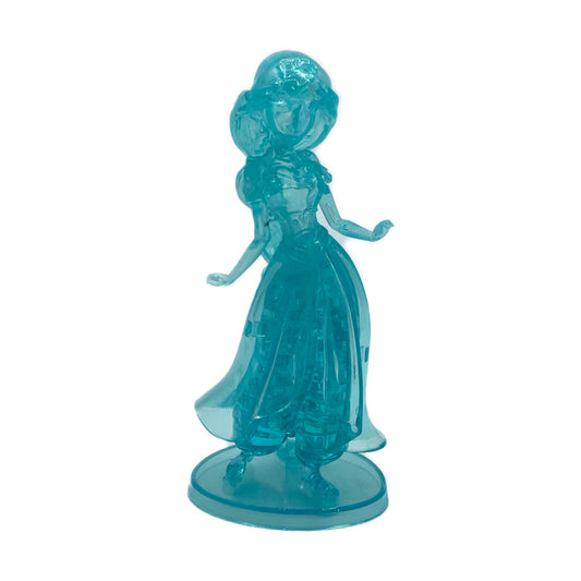 Turquoise translucent 3D crystal puzzle figure of Disney's Jasmine in a ball gown, standing pose on round base