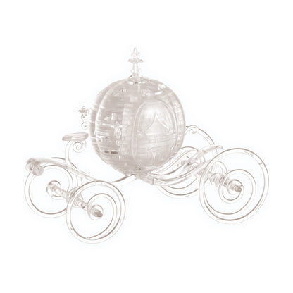 Clear plastic 3D crystal puzzle depicting Cinderella's carriage with four wheels and decorative scrollwork details on plain background