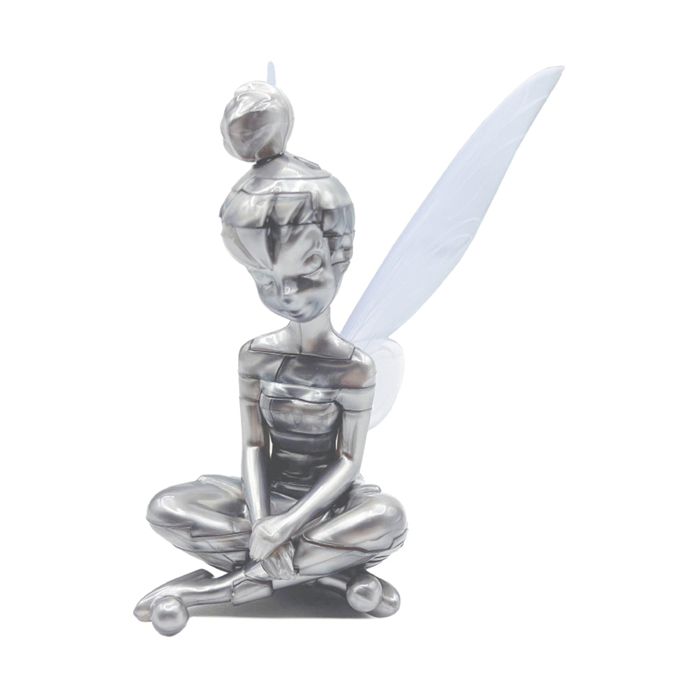 Silver metallic 3D crystal puzzle of Tinker Bell sitting cross-legged with large translucent wings