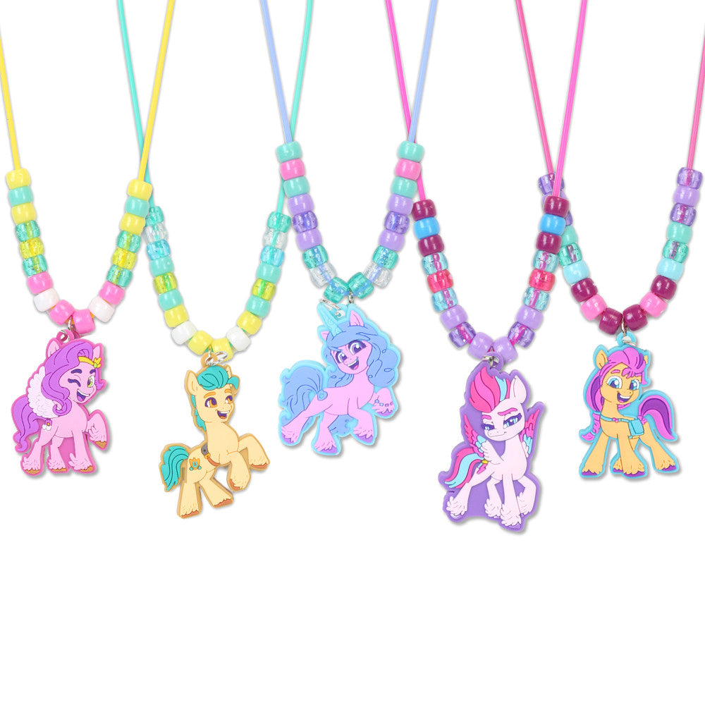 My Little Pony Necklace Craft Set with five colorful beaded necklaces featuring pony character pendants