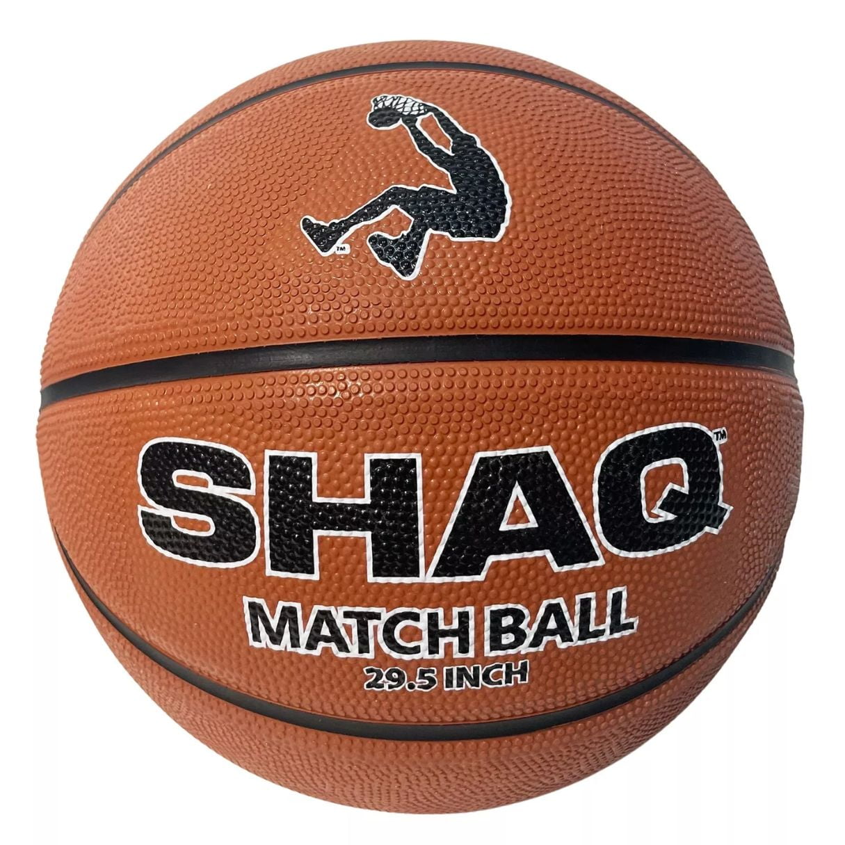SHAQ Matchball basketball, orange with black and white branding and player logo, 29.5 inch official size