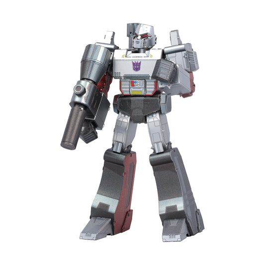Megatron robot action figure with gray and burgundy armor, holding large cannon weapon on left shoulder, displayed against plain white background