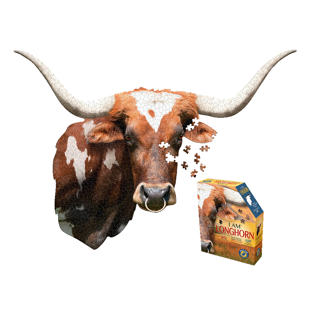 Madd Capp I AM LONGHORN 550-piece jigsaw puzzle featuring brown and white longhorn cow head