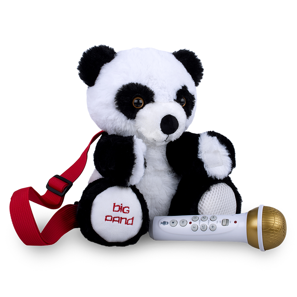 Singing Machine Kids Big Panda plush toy with microphone and red strap