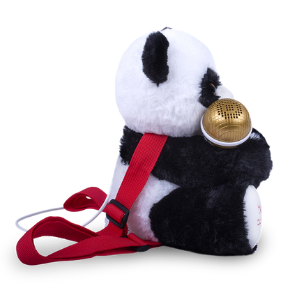 Singing Machine Kids Sing-Along Crew Big Panda plush toy with gold speaker and red leash