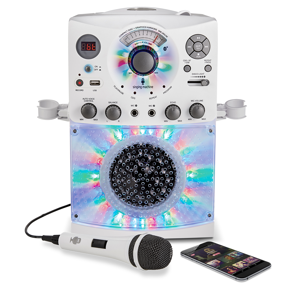 Singing Machine Portable Bluetooth Karaoke Machine with Wired Microphone and LED Disco Lights