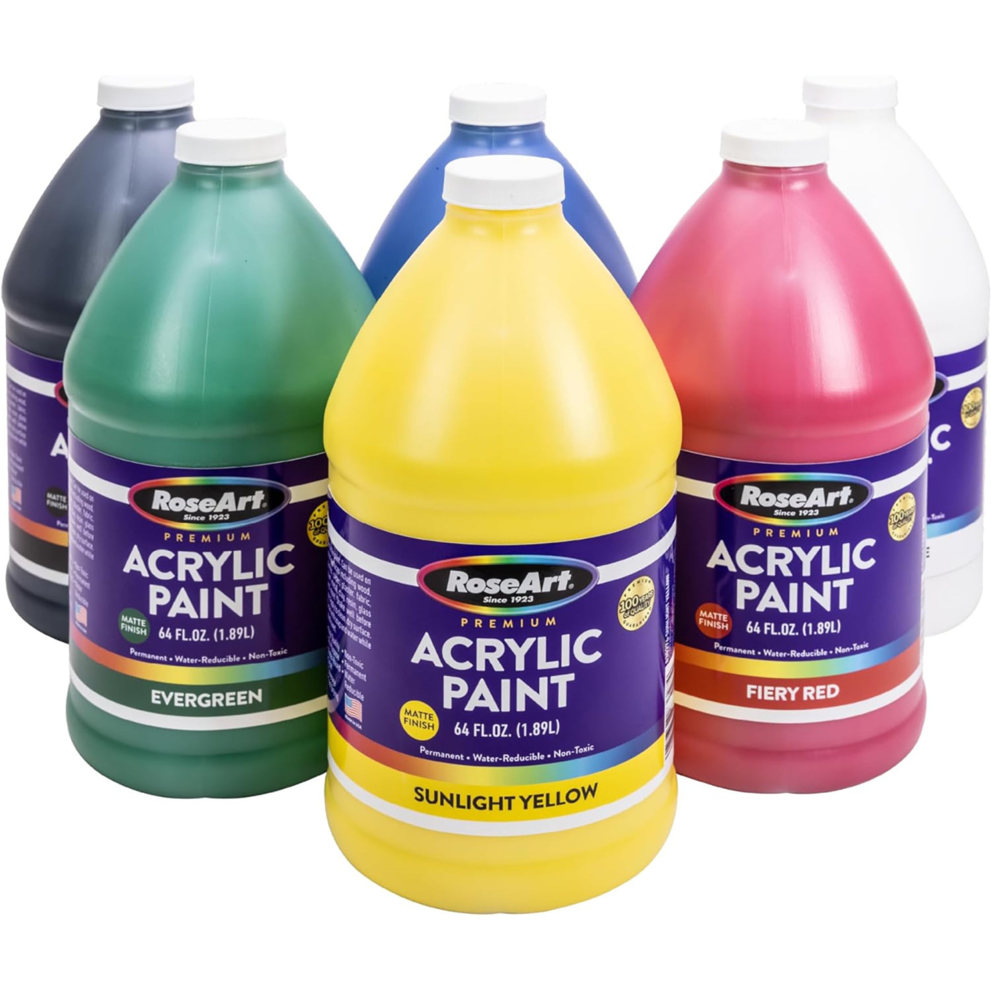 RoseArt Classroom Bulk Acrylic Paint Set - 6 Colors, 64oz Each