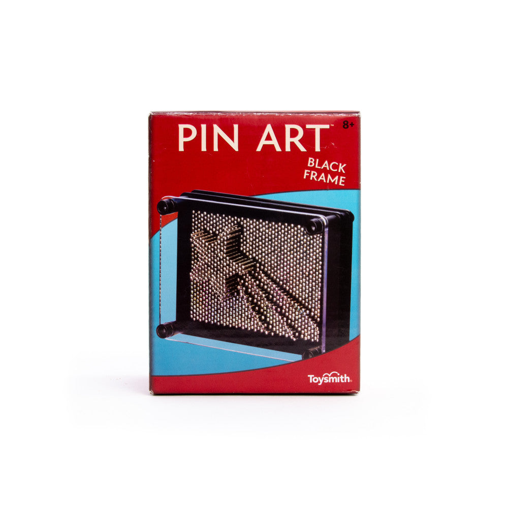 Toysmith Creative Black Pin Art package with red and blue design, showing black-framed pin board with 3D metal pin sculpture on front
