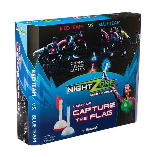 NightZone Light Up Capture the Flag Game Set box showing red and blue teams in action with illuminated flags and bases