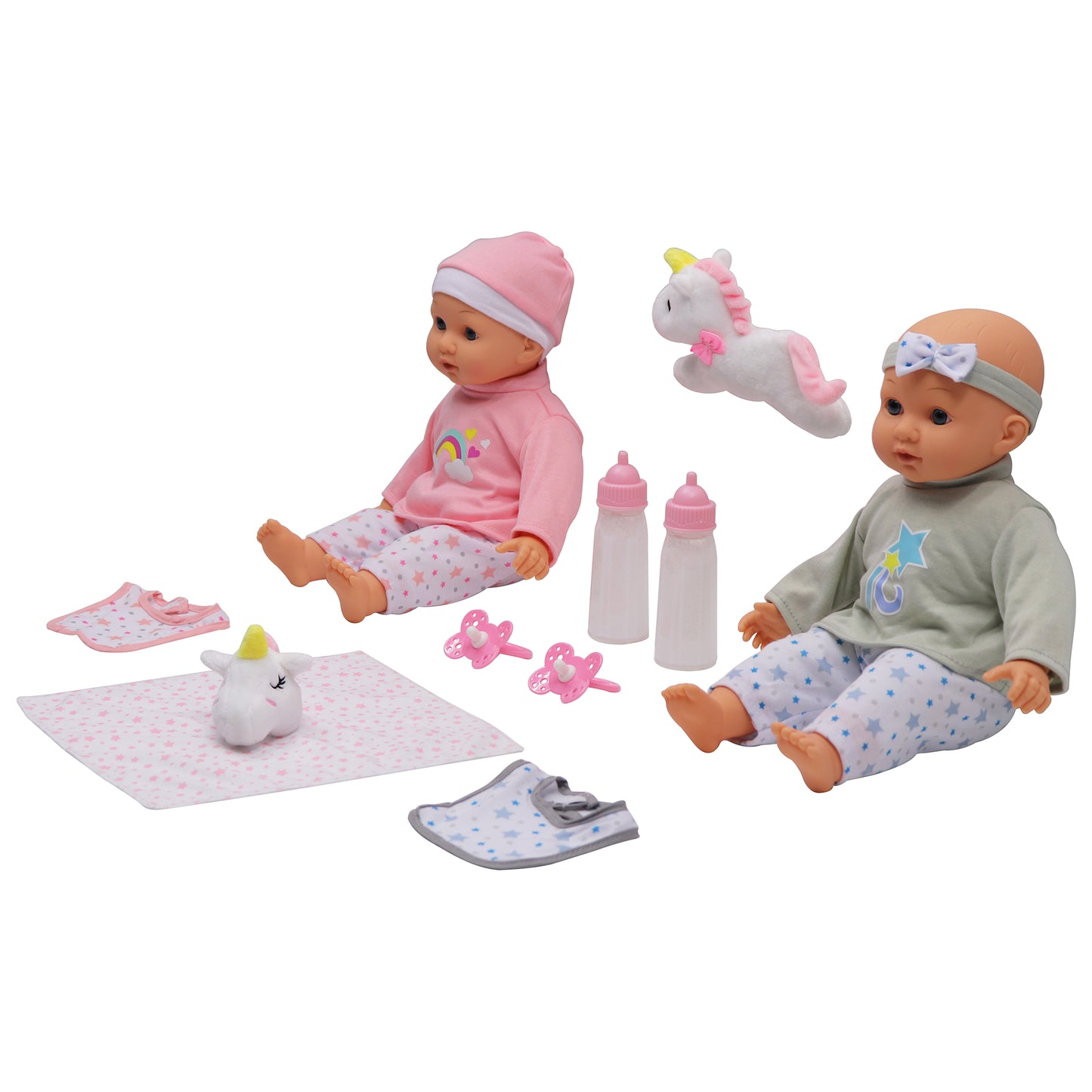 Dream Collection 14" Twin Baby Dolls with Accessories Set