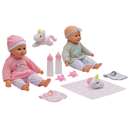 Dream Collection 14" Twin Baby Dolls with Accessories Set