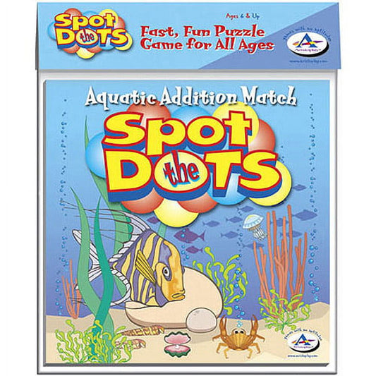 Spot the Dots Aquatic Addition Match game box featuring underwater scene with colorful fish, sea plants, and coral