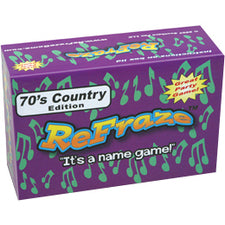 ReFraze 70's Country Edition name game box with purple background and colorful text