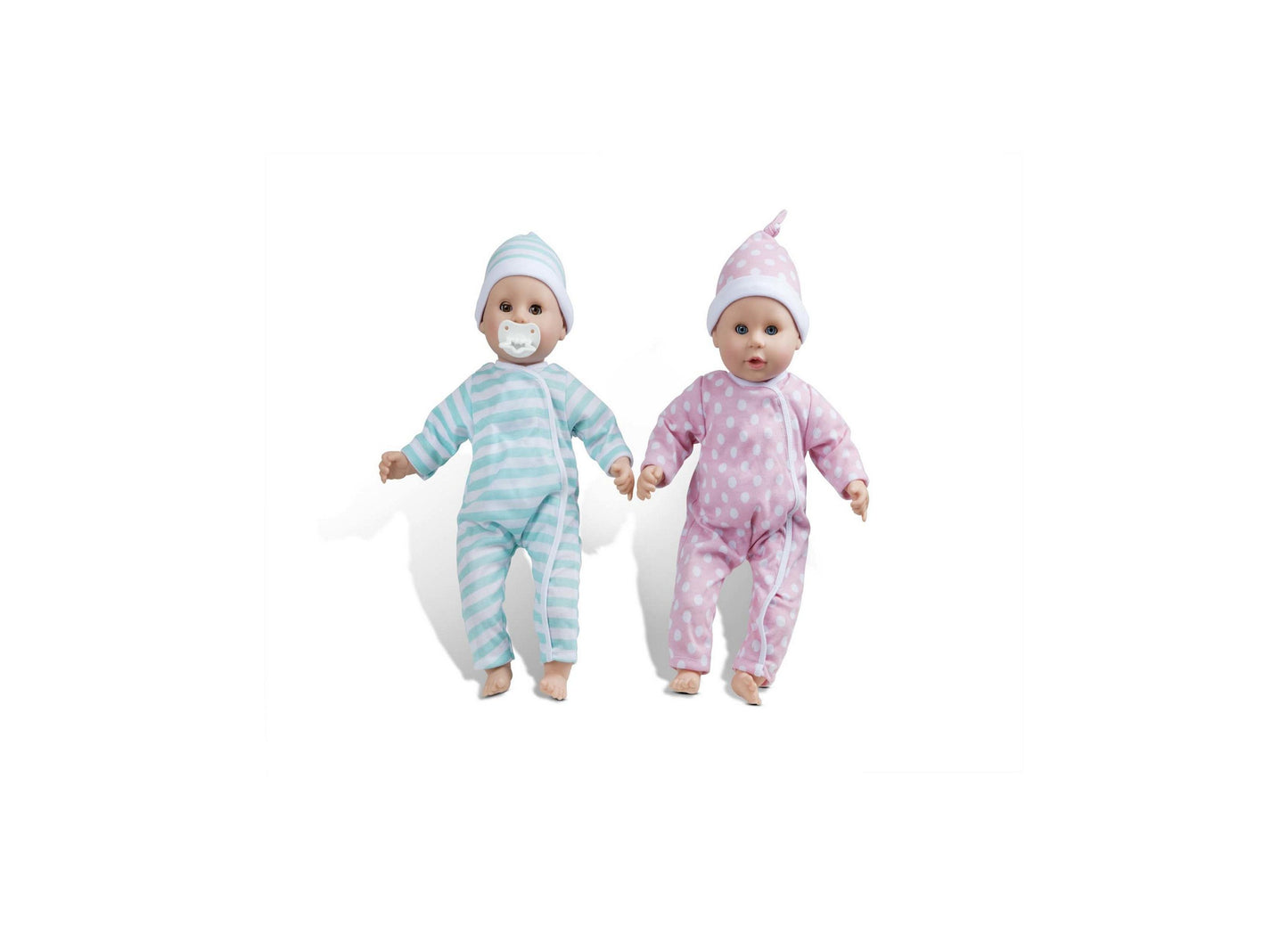 Melissa & Doug Mine to Love Luke and Lucy twin baby dolls in striped and polka dot outfits