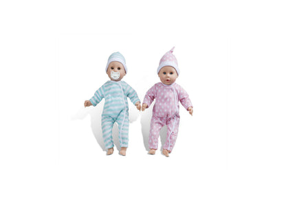 Melissa & Doug Mine to Love Luke and Lucy twin baby dolls in striped and polka dot outfits
