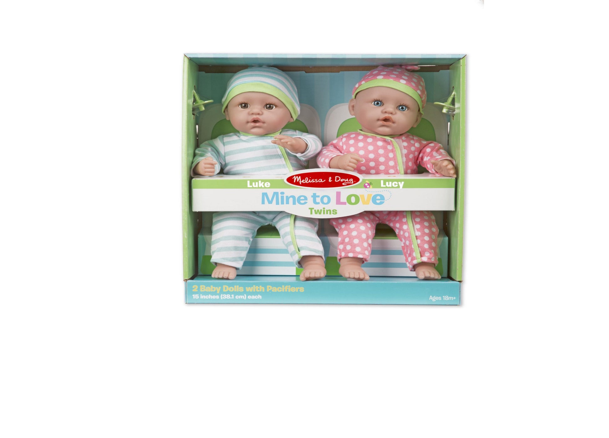 Melissa & Doug Mine to Love Luke & Lucy twin baby dolls with pacifiers