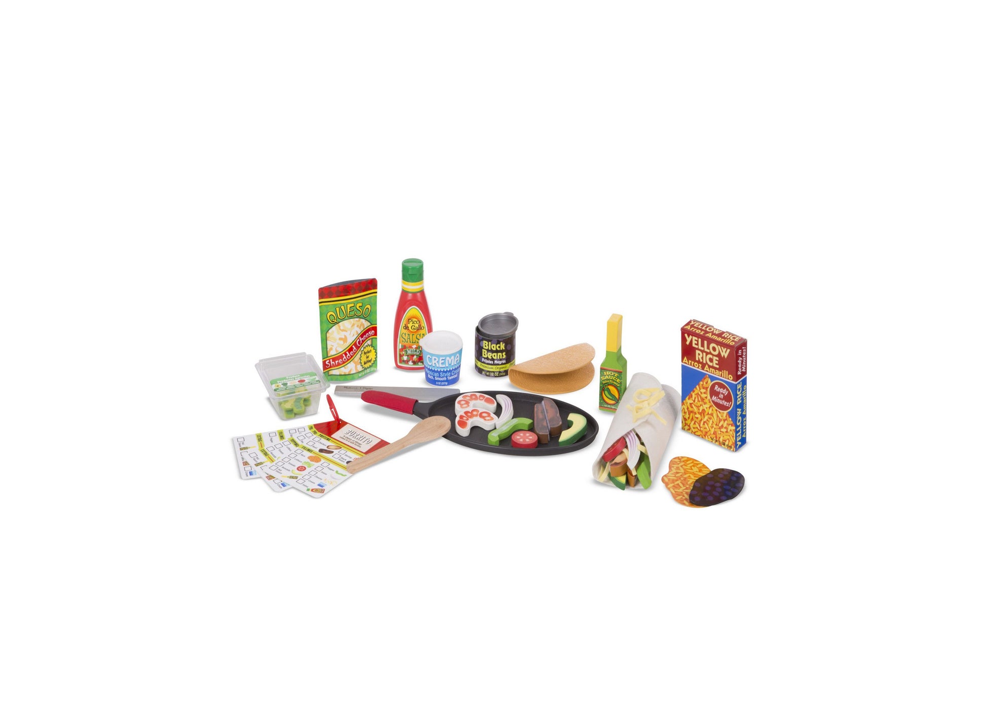 Melissa & Doug Tortilla Set with play food, cooking utensils, and recipe cards
