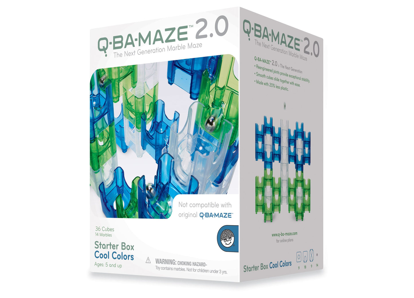 MindWare Q-BA-MAZE 2.0 Starter Box - Cool Colors, 50 Piece Marble Maze Set