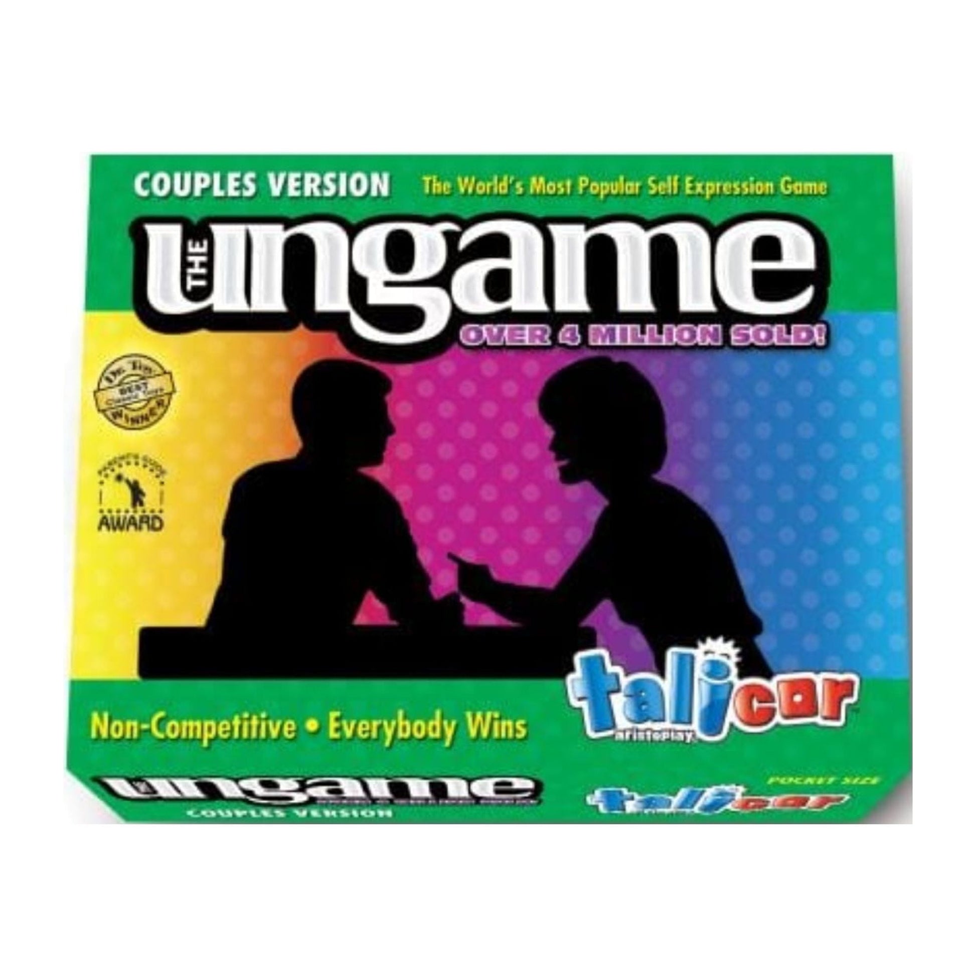 POCKET UNGAME Couples Edition box with rainbow gradient background, silhouettes of two people facing each other, text reading 'The World's Most Popular Self Exp