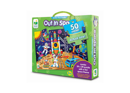 Galactic Explorer Jumbo Floor Puzzle 50pc with space theme, rockets, astronauts, and colorful planets on green box