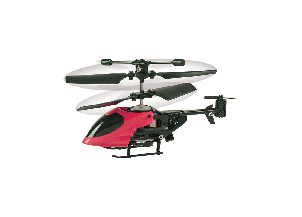 Westminster Inc. red and black miniature R/C helicopter with dual rotor blades