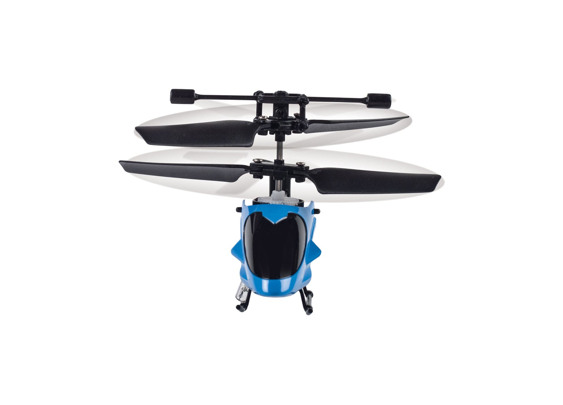 Blue Westminster Inc. R/C Helicopter with dual black rotors and multi-directional flight capability