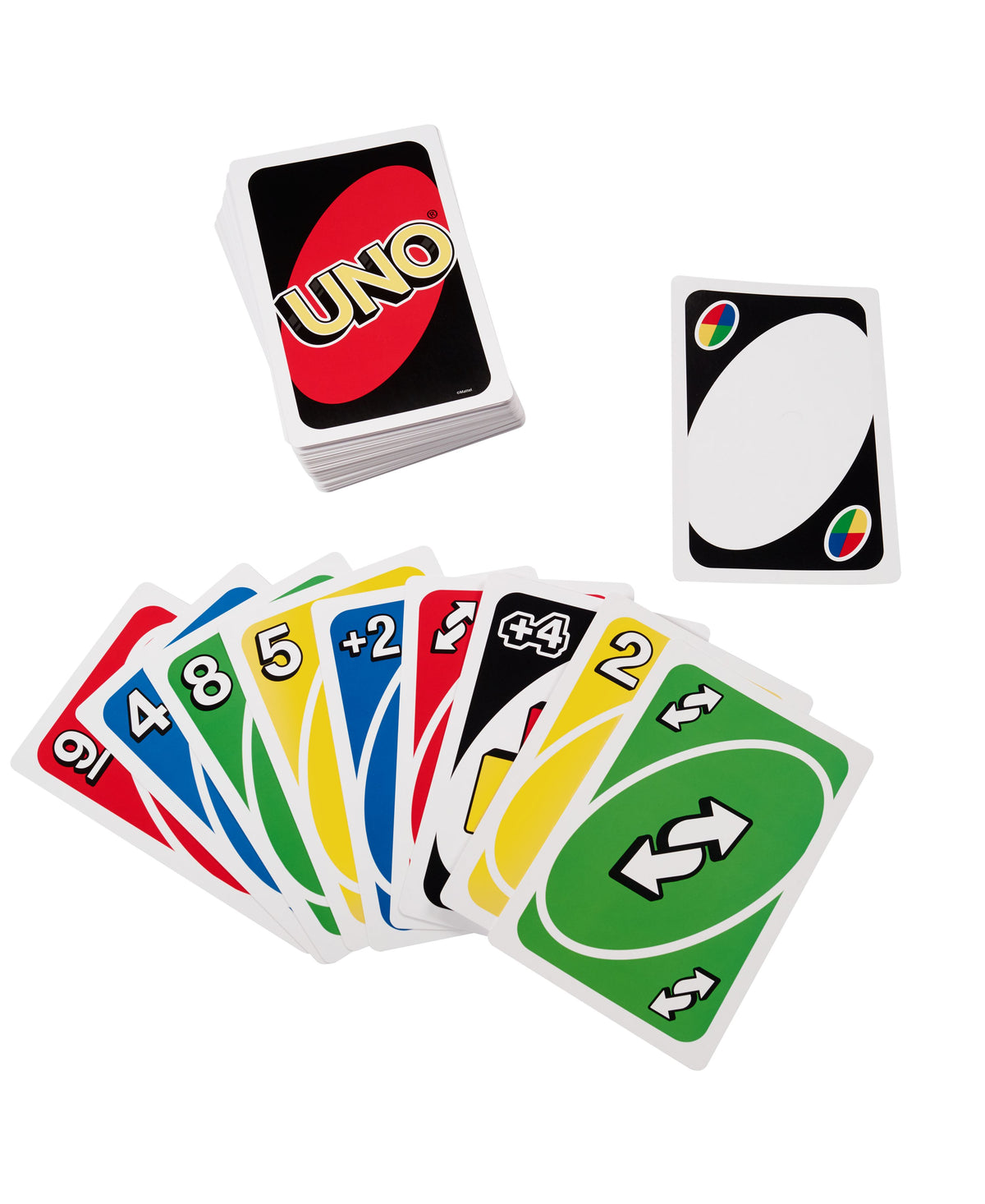 Giant UNO Card Game with oversized colorful cards fanned out showing numbers and action cards in red, blue, yellow, a...