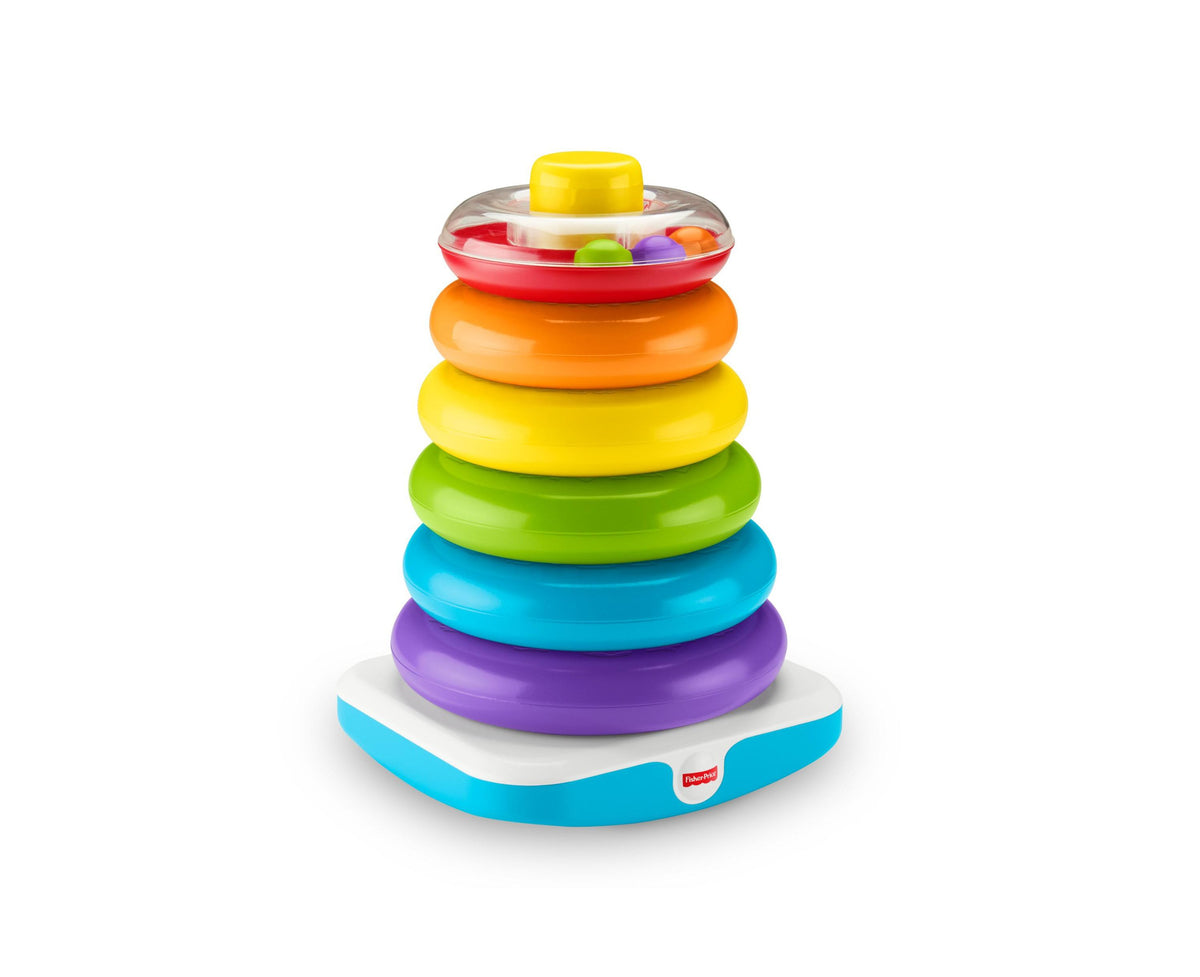 Fisher-Price Giant Rock-a-Stack colorful ring stacking toy with rainbow rings and rattle top