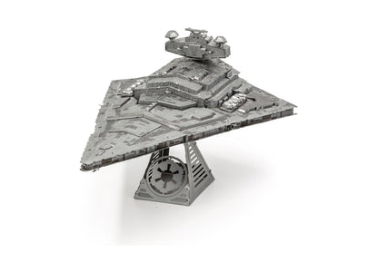 Star Wars Imperial Star Destroyer 3D metal model kit, fully assembled gray metallic ship on display stand