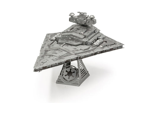 Star Wars Imperial Star Destroyer 3D metal model kit, fully assembled gray metallic ship on display stand