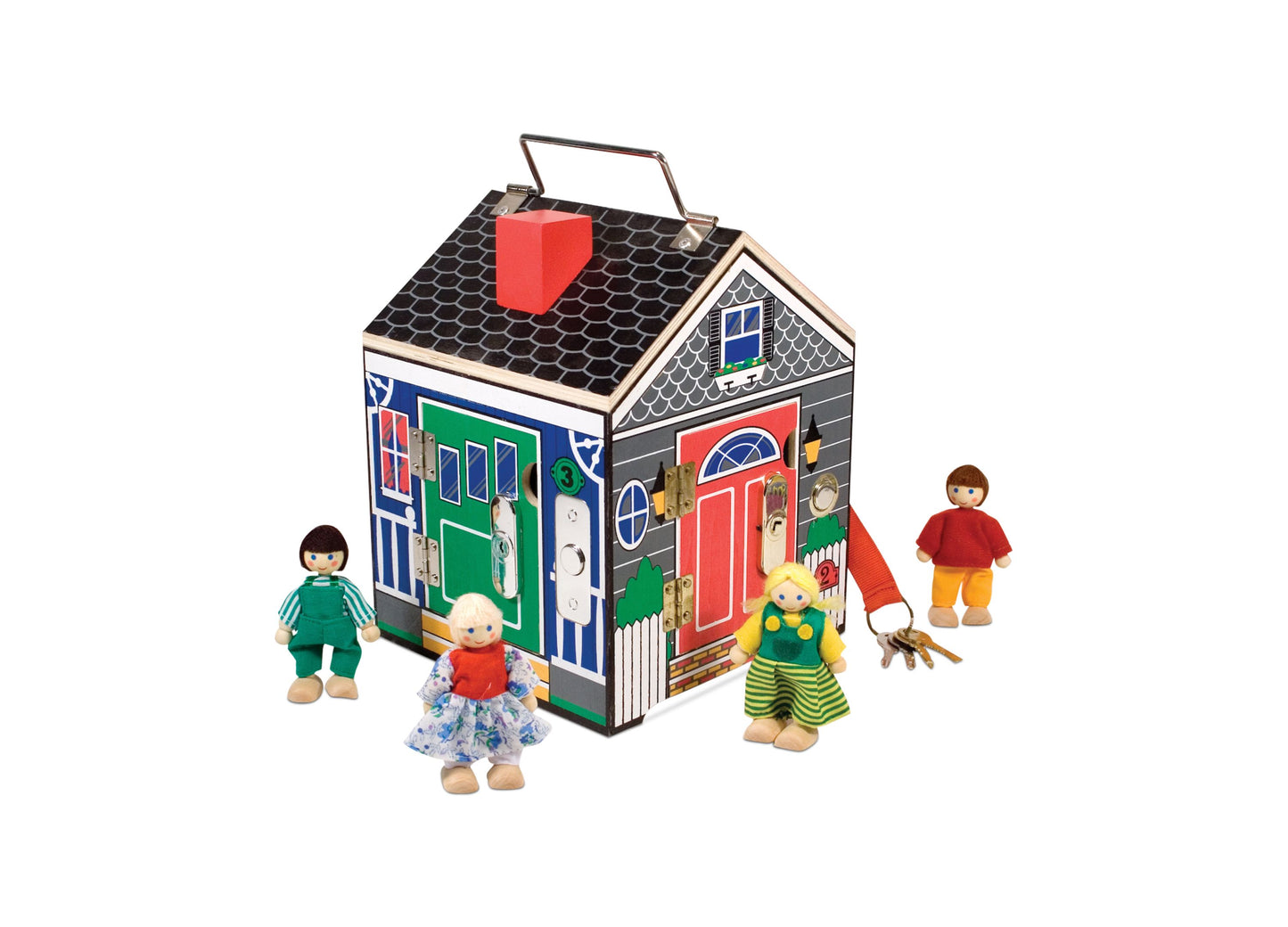 Melissa and Doug Doorbell House toy with wooden figures and interactive doors