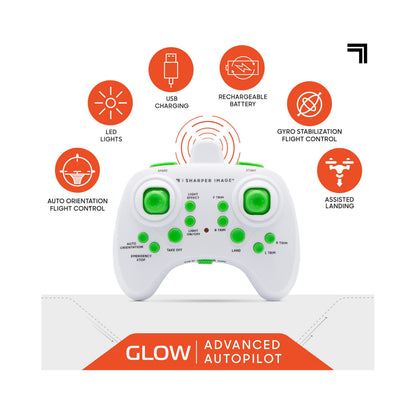 Sharper Image Glow Stunt Drone with LED lights, gyro stabilization, and remote control