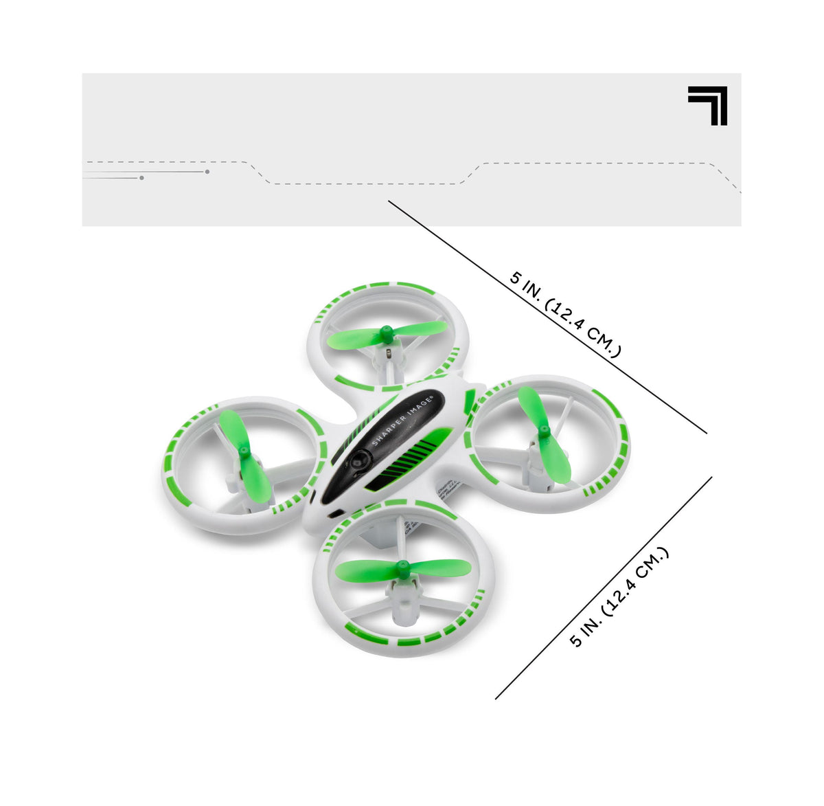 Sharper Image Glow Stunt 5 inch Drone with green and white design and protective guards