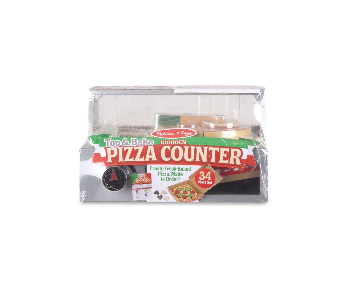 Melissa & Doug Top & Bake Wooden Pizza Counter Play Set with 41 pieces in packaging