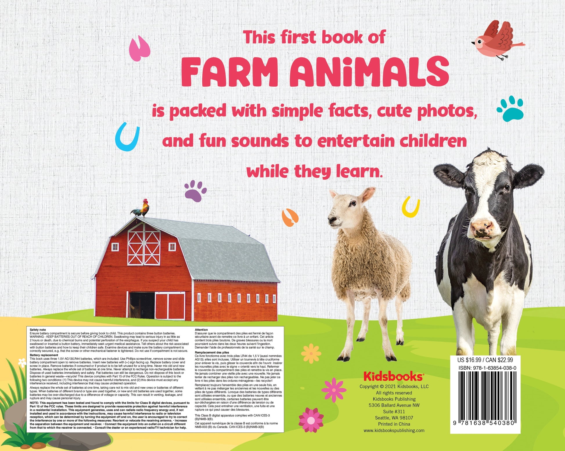 This first book of FARM ANIMALS is packed with simple facts, cute photos, and fun sounds to entertain children while they learn. Banner featuring red barn, roos
