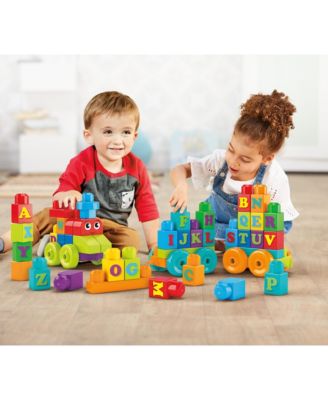Mega Bloks First Builders 60-Piece ABC Learning Train Set with colorful letter blocks and rolling train cars, two...